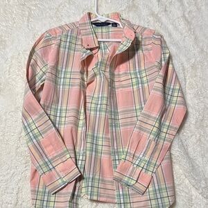 Janie and jack Peach Easter  Plaid Shirt like new worn once size 8